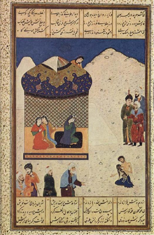 Majnun with the Black dog outside Layla-s Camp, unknow artist